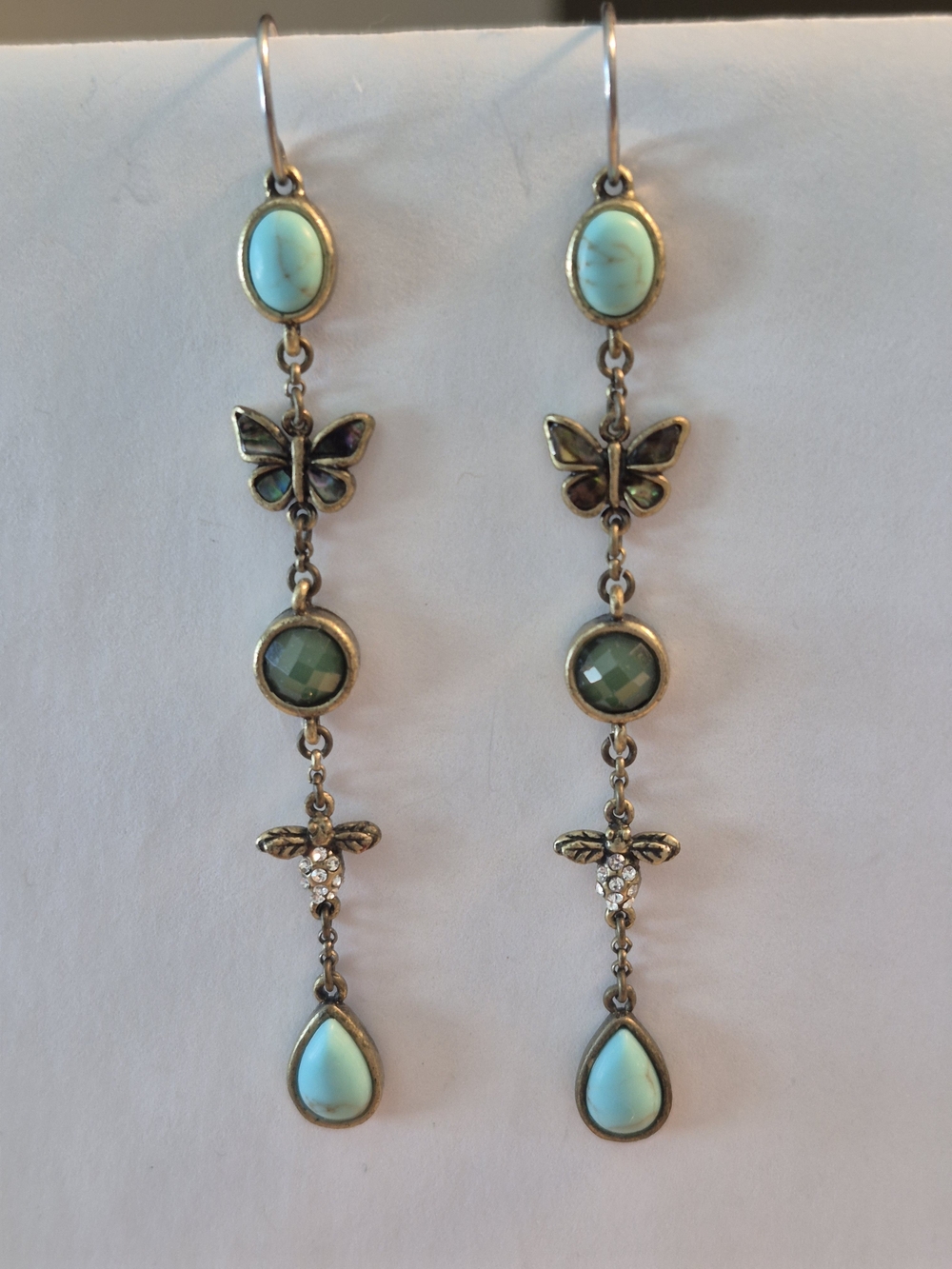 Fossil Turquoise Butterfly Bee Dangle Earrings